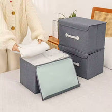 Small Foldable Storage Box With Lid And Handles, Cotton And Linen Storage Bins And Baskets Organizer For Nursery, Closet, Bedroom, Home (28×20×16 Cm / 1 pc)