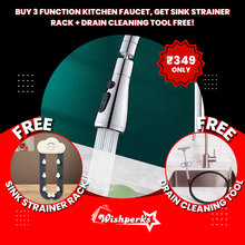 Buy Kitchen Faucet – 3 Function Pull-Down Tap & Get Sink Strainer Rack + Drain Cleaning Tool FREE!