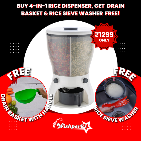 Buy 4-in-1 Rice Dispenser and Get Drain Basket with Handle & Rice Sieve Washer for Free!