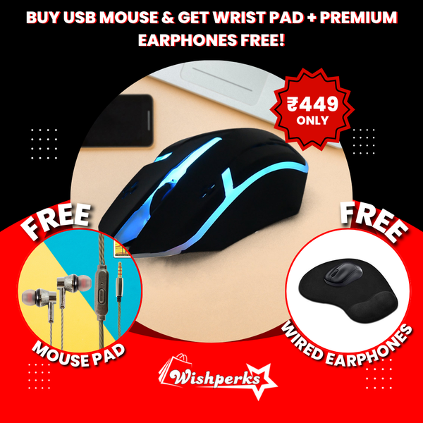 Buy  Wired Optical Mouse & Get Mouse Pad & Wired Earphones with Mic Free!