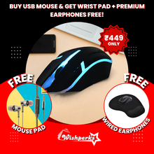 Buy  Wired Optical Mouse & Get Mouse Pad & Wired Earphones with Mic Free!